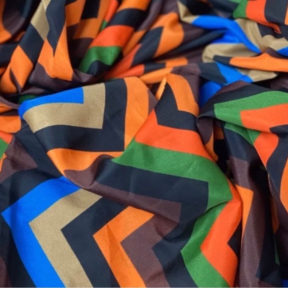 Orange Multicolor Poly Print Satin Fabric - Picture 4 of 5